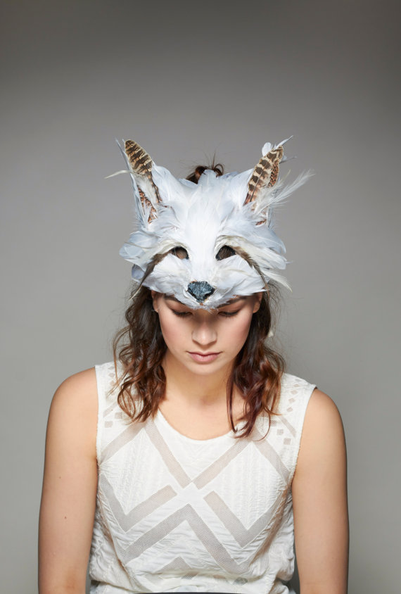 mask fox feather arctic snow masks animal wolf headdress costume luxury cosplay masquerade feathers carnival costumes woodland pheasant bear bespoke
