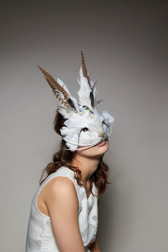 Luxury Embellished Mother Of Pearl White Rabbit Mask - Bespoke Masks ...